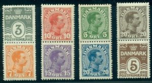DENMARK Chr. X Se-Tenant pairs, Facit 132SX2, 136SX2, 137SX2, 138SX1, og, hinged
