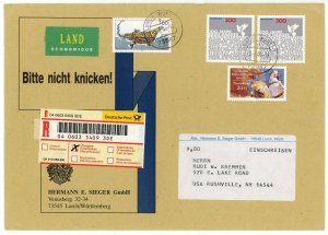 Germany to USA Deutsche Post Registered Land Mail Economy Cover Customs Label