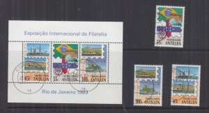 NETHERLANDS ANTILLES, 1983 Brasiliana 83 set of 3 & Souvenir Sheet, used. 