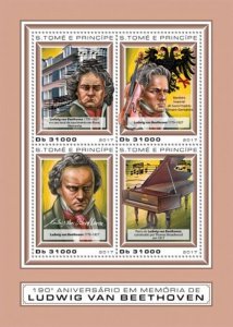 St Thomas - 2017 Ludwig van Beethoven - 4 Stamp Sheet - ST17406a