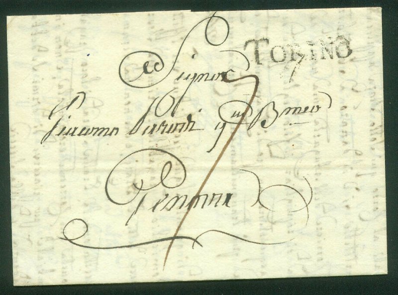 ITALY-Torino 1815 SINGLE SHEET FOLDED LETTER. F-VF  (77-78)