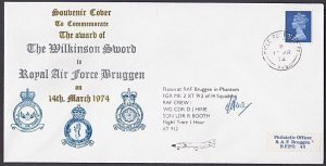 GB 1974 RAF Bruggen signed flight cover - Award of Wilkinson Sword.........a4062