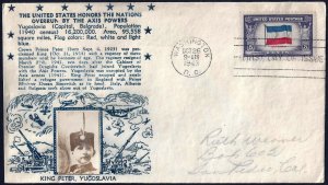 US YUGOSLAVIA 1943 FDC WITH CACHET OF BOY KING PETER RARE