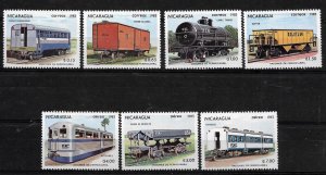 NICARAGUA 1983 RAILWAY WAGONS TRAINS SET OF 7 VALUES SCOTT 1241/7  MINT NH