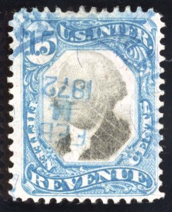 US Scott R110 Cut Cancel 15c Blue/Black Internal  Rev Wash Lot GOR252 bhmstamps