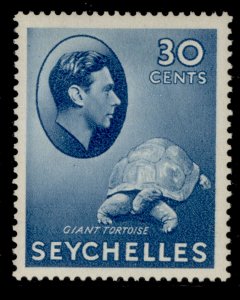 SEYCHELLES GVI SG142a, 30c blue, M MINT. Cat £50. CHALKY