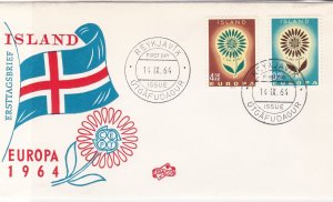 Europa Iceland 1964 Reykjavik Cancels Flower+Flag Pic FDC 2x Stamps CoverRf25968