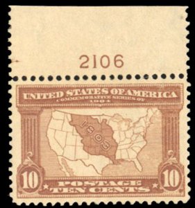 United States, 1904-9 #327 Cat$125, 1904 10c red brown, plate number single, ...