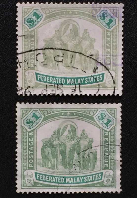 Malaya Federated Malay States FMS 1907 $1 varieties Used wmk MCCA SG#48 M3859