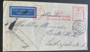 1937 Port Said Egypt Meter Cancel airmail cover To Zeith Germany