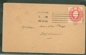 Great Britain  England, Stamped Envelope Cutout, One Penny, Postmarked Liverpool