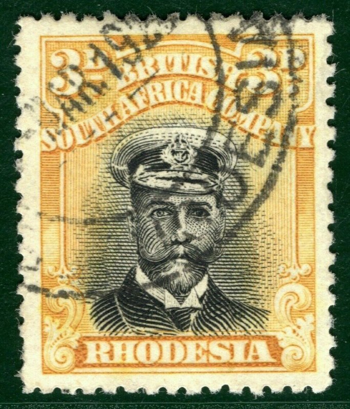 RHODESIA BSACo KGV Admiral SG.293 3d Black & Yellow (1922-23) Used c£48+ EBLUE21