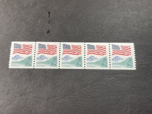 U.S.# 2280a-MINT/NH-PLATE # COIL STRIP OF 5(P#9)--FLAG & YOSEMITE--1988