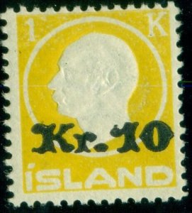 ICELAND #141 (123) 10kr on 1kr Ovpt, og, NH, VF, Scott $940.00