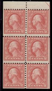 US #463a 2¢ carmine, Booklet Pane of 6, og, LH, VF, Scott $110.00