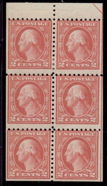 US #463a 2¢ carmine, Booklet Pane of 6, og, LH, VF, Scott $110.00