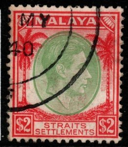 MALAYA STRAITS SETTLEMENTS SG291 1938 $2 GREEN & SCARLET USED