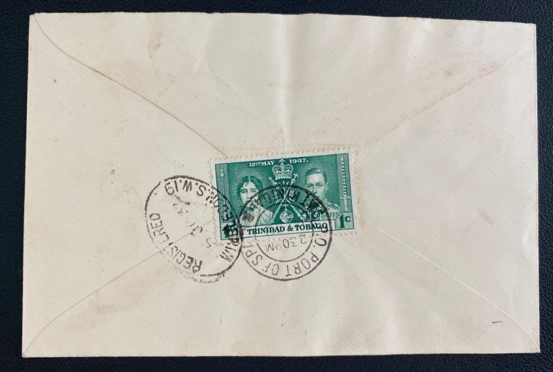 1937 Trinidad & Tobago Registered cover King George V Silver Jubilee Stamp