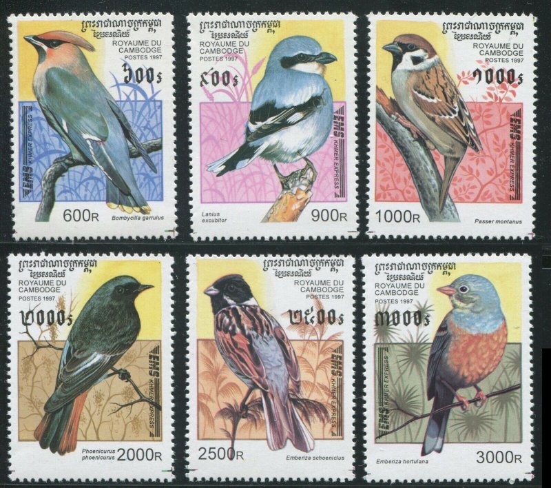 Cambodia 1997 Sc 1598-1603 Birds Sparrows Waxwing CV $13