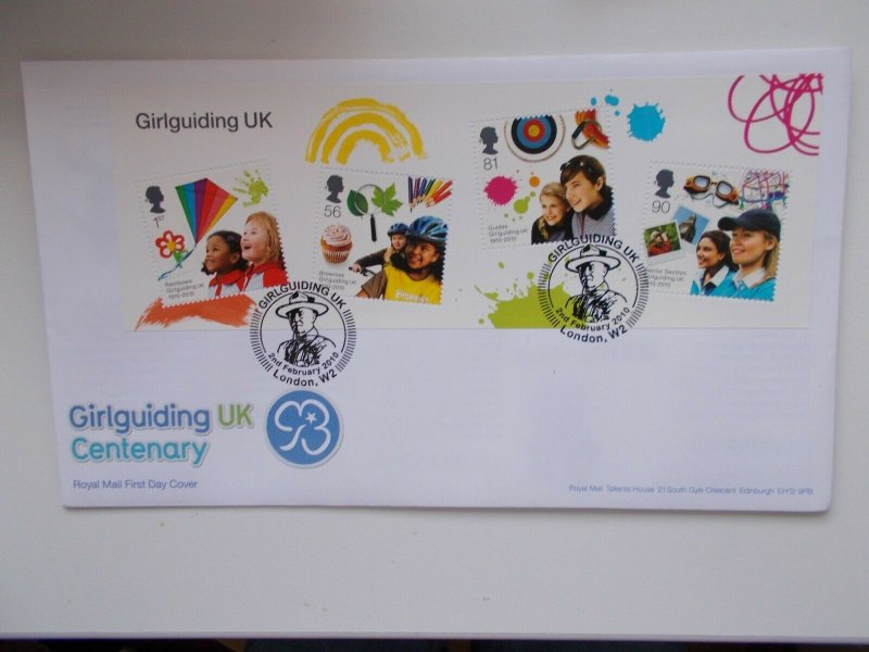 2010 Girlguiding Miniature Sheet on First Day Cover London W2 Girlguiding UK SHS