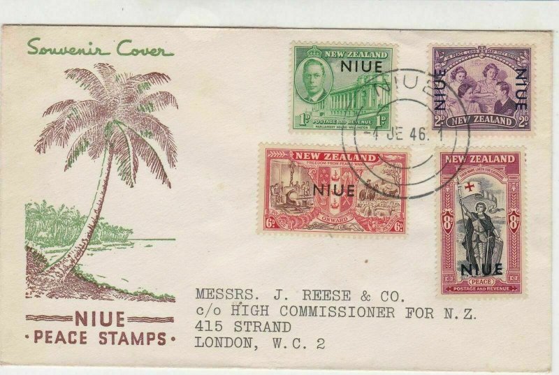 Tokelau Islands 1946 Palm Tree Coast NIUE Peace Stamps Souvenir Cover Ref 28564