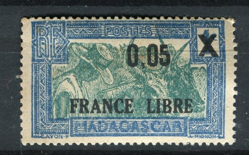 FRENCH COLONIES; MADAGASCAR 1940s early FRANCE LIBRE Optd Mint 5c. value