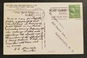 1940 Postcard Cover Steamship Borinquen New York NY to Haddonfield NJ