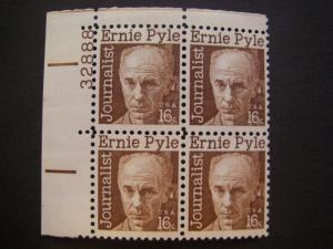 Scott 1398, 16c Ernie Pyle, PB4 #32888 UL, MNH Prominent Beauty