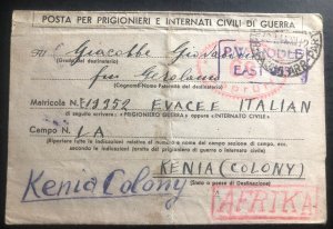 1947 Padova Italy Letter Cover To Prisoner Of War Camp POW Kenya Colony