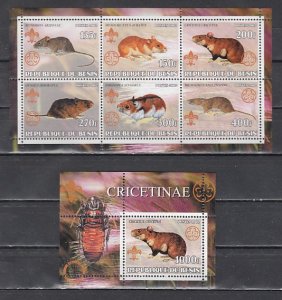 Benin, 2002 Cinderella issue. Rodents sheet of 6 and s/sheet. Scout Logo. ^