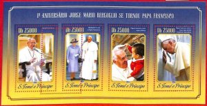 A3499 - SAO TOME & PRINCIPE ERROR MISPERF: 2014 Pope Francis, Queen Elisabeth II