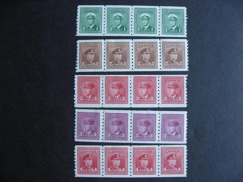 CANADA War issue KGVI 263-7 MH strips of 4 the 3c & 4c each have a thin