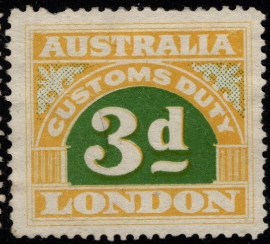 1920's Australia London 3d Customs Duty Unused No Gum