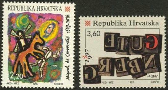 Croatia 323-4 MNH Art, Miquel de Cervantes, Johannes Guttenberg