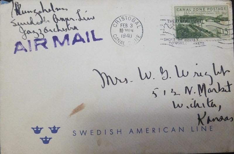 L) 1940 CANAL ZONE, 25TH ANNIVERSARY OPENING PANAMA CANAL, 15C, SWEDISH AMERICA