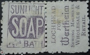 New Zealand 1893 One Penny pair with Sunlight Soap advert SG 218j used