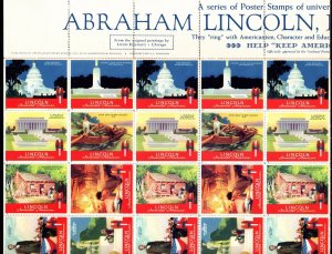 Selo pôster 1938 EUA Abraham Lincoln imortal americano uma série de selos pôsteres-