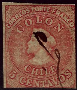 Chile SC#9 Used Pen Cancel F-VF SCV$7...Chile is Intriguing!!