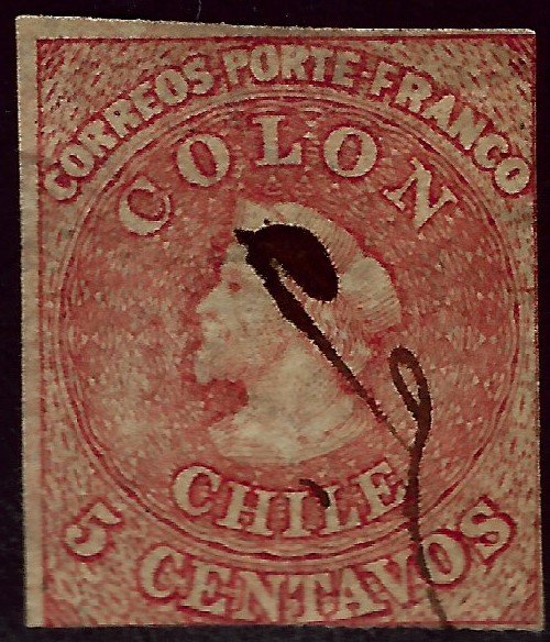 Chile SC#9 Used Pen Cancel F-VF SCV$7...Chile is Intriguing!!