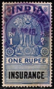 1958 India Revenue One Rupee Insurance Used