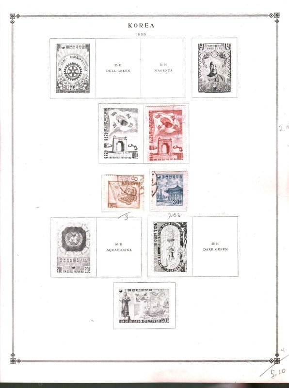 Collection Korea Scott Album Pages, 1949/1970, Cat $274 Mint & Used