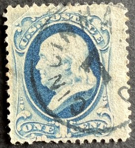 Scott#: 145 - Benjamin Franklin, w/o Grill 1¢ 1870 used single stamp - Lot 10