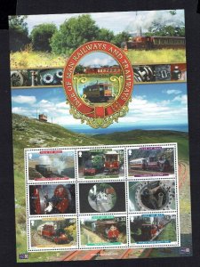 Isle of Man: 2010,  Railways and Tramways,  Sheetlet, MNH