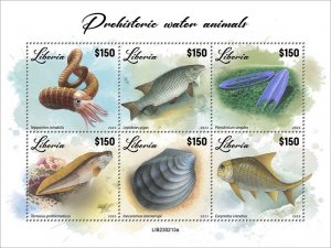 LIBERIA- 2023 - Prehistoric Water Animals - Perf 6v Sheet - Mint Never Hinged