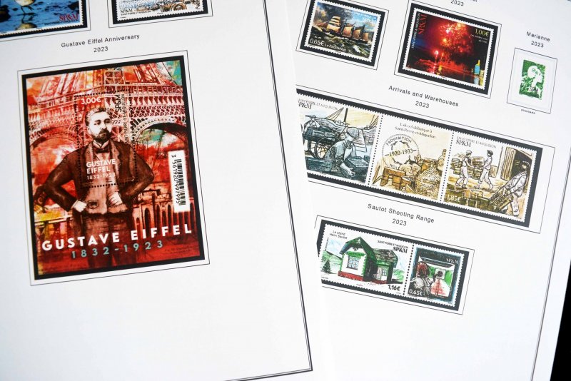 COLOR PRINTED ST. PIERRE AND MIQUELON 2011-2023 STAMP ALBUM PAGES (49 ill pages)