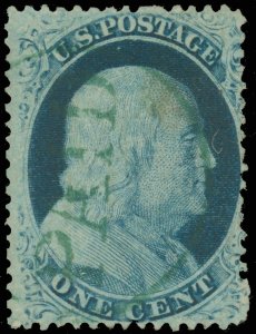 Scott #24, Used-Fine with GREEN PAID Cancel! Thin, SCV $37.50 + $250 Premium!