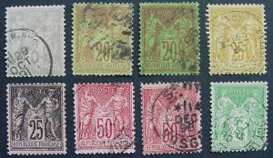France, Scott 97-104, Used, 8 pieces