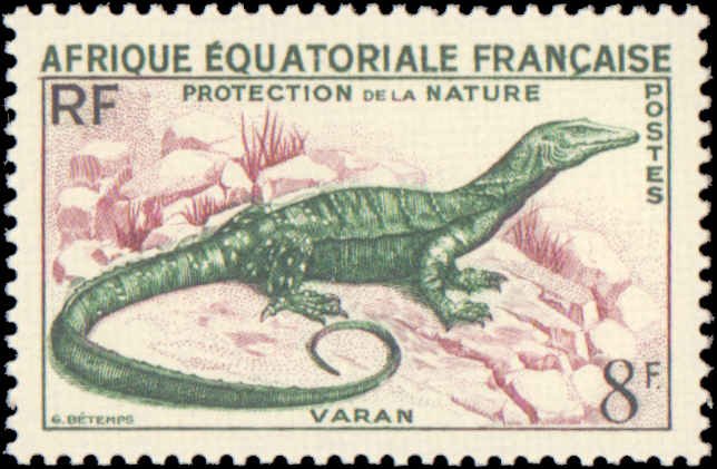 French Equatorial Africa #188, Complete Set, 1955, Lizards, Never Hinged