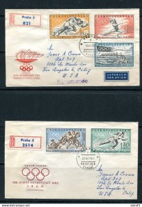 Czechoslovakia 1960 Olympic Games 2 Registered Covers to USA  15054