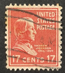 US #822 Used F/VF - 17c Andrew Johnson 1938 [B13.5.3]